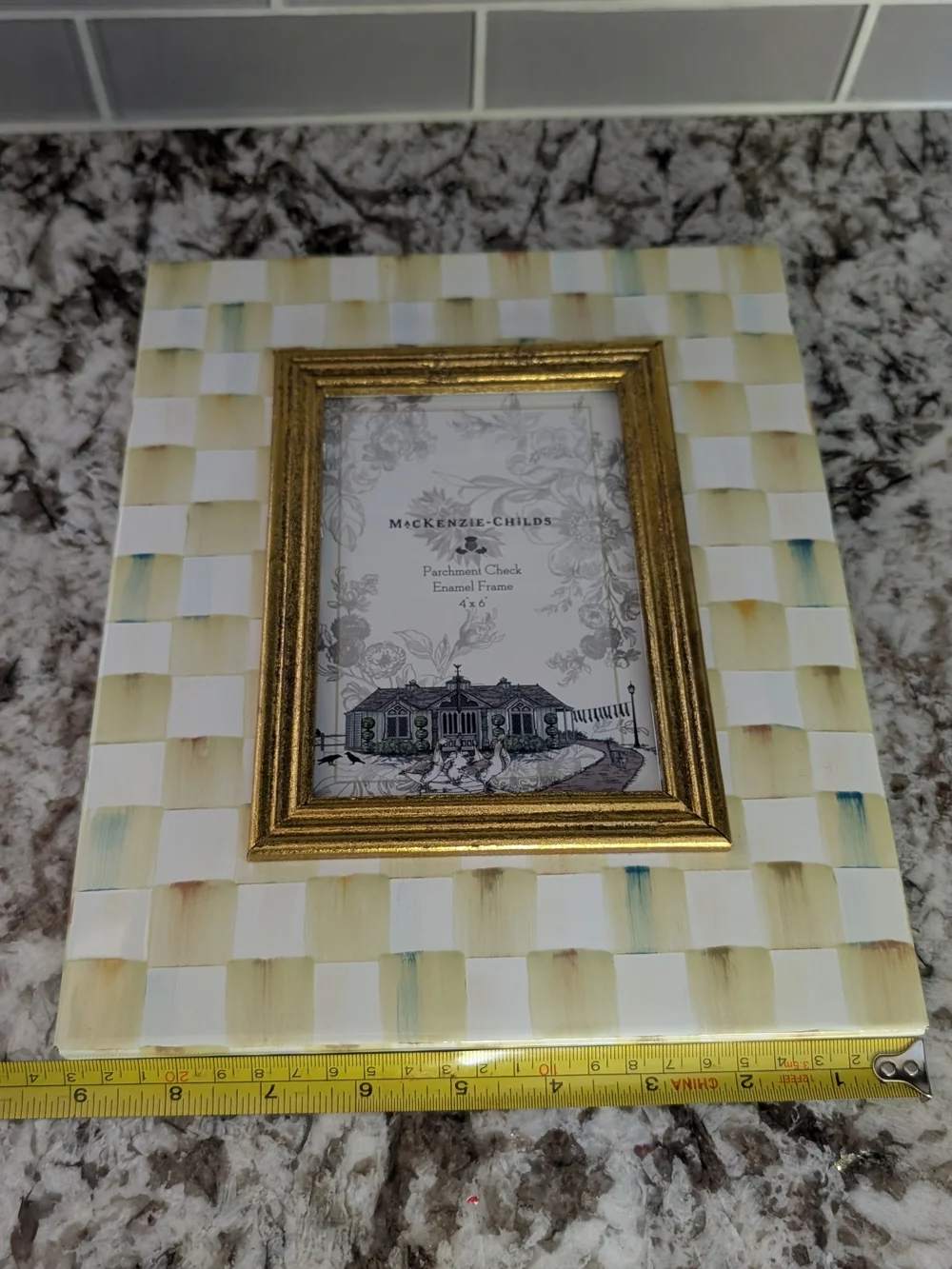 Mackenzie-Childs Retired Parchment Check  4 x 6 Picture Photo Frame, New